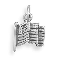 925 Sterling Silver (c) Small Oxidized American Flag Charm Pendant Necklace Measures 11.5x10.5mm Jewelry for Women