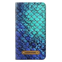 RW3047 Green Mermaid Fish Scale PU Leather Flip Case Cover for iPhone 11 Pro Max with Personalized Your Name on Leather Tag