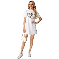 Womens Fall Fashion 2022 Letter & Heart Graphic Tee Dress (Color : White, Size : X-Small)