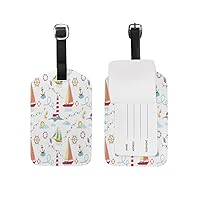 Luggage Tag 2 Pack, Nautical Anchor Lighthouse Sailboat Luggage Tags for Suitcases Women Travel Bag Labels PU Leahter Baggage Tag with Privacy Name ID Card