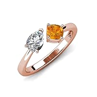 Pear Shape Lab Grown Diamond & Cushion Shape Citrine 1.25 ctw with Prong Setting TOI Et Moi Women Engagement Ring in 14K Gold