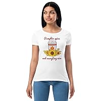 Pumpkin Spice and Everything Nice Pumpkin Cup with Colorful Sunflowers Sublimation Women’s Fitted Tee