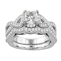 1.40 CT TW GIA Certified Braided Princess Cut Diamond Engagement Set in Platinum Setting