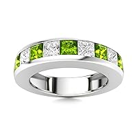Peridot Square 4.00mm Half Eternity Band Ring | Sterling Silver 925 With Rhodium Plated | Channel Set Eternity Band For Girls And Woman's