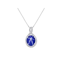 Rylos Necklaces For Women 14K White Gold - Diamond & Blue Star Sapphire Pendant Necklace With 18
