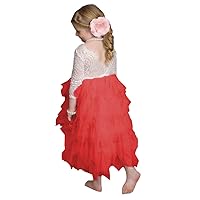 Boho Toddler Lace Flower Girl Dress Tulle Long Sleeve Party Wedding Prom Dress for Girls