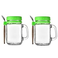 Overnight Oats Jars with Spoon and Lid,2 Pack 16.2 oz Glass Mason Overnight Oats Jars with handle Large Capacity Airtight Jars for Fruit,Milk,Cereal (Green)