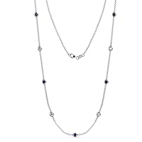 Blue Sapphire & Natural Diamond (SI2-I1, G-H) 9 Station Necklace 2.30 ctw 14K White Gold