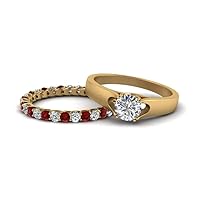 Choose Your Gemstone Trellis Diamond CZ Wedding Ring Set Yellow Gold Plated Round Shape Wedding Ring Sets Affordable for Your Girlfriend, Wife, Partner Wedding US Size 4 to 12