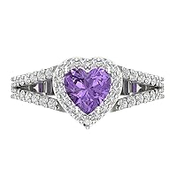 Clara Pucci 1.8 ct Heart Cut Solitaire with Accent Halo split shank Stunning Simulated Alexandrite Modern Wedding Statement Ring 14k White Gold