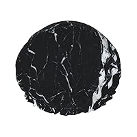 Black And White Marble Print Women'S Lightweight, Soft And Reusable Shower Cap For Women Long Hair Breathable