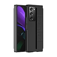 Silicone Grip Cover for Samsung Galaxy Z Fold 2 with Kickstand, Full Body Protective Phone Case W Finger Strap Handheld Design PC Shockproof Stand Case for Samsung Galaxy Z Fold 2 (Black)