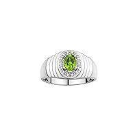Rylos Men's Rings 14K White Gold Classic 7X5MM Oval Gemstone & Sparkling Diamond Designer Ring - Color Stone Birthstone Rings for Men, Sizes 8-13. Unique Men's Jewelry!