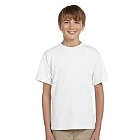 Fruit of the Loom Youth Ribbed Collar Half-Sleeve T-Shirt, White, Medium