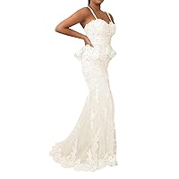 Women's Spaghetti Strap Long Lace Prom Dress Mermaid Evening Gown