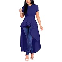 Peplum Tops for Women - High Low Dresses Ruffle Short Sleeve Tunic Shirt