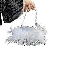 Women Evening Bag Retro Feather Clutch Bag Beaded Chain Handbag Sequin Crossbody Bag Party Banquet Shoulder Bag Feather Clutch Bag Evening Clutch Purse
