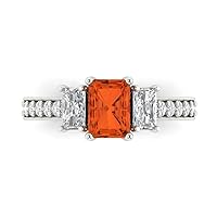 Clara Pucci 1.74 carat Emerald Cut Solitaire 3 stone Genuine Red Diamond Proposal Wedding Anniversary Bridal Ring 18K White Gold