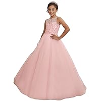 Lace Illusion A Line Pageant Gowns Corset Back Princess Dress for Little Girls