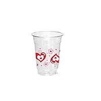 Party Essentials 16 oz Disposable Clear Plastic Cups, for Valentine's Day Party Supplies Decoration, Anniversary, 100-Count, Printed Red Heart