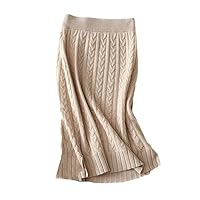 100% Cashmere Cable Knitted Skirt Women Elegant Winter Warm Medium Long Pencil Skirt