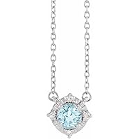 925 Sterling Silver Round Natural Sky Blue topaz 4.5mm 0.04 Carat Diamond I2 H+ 18 Inch Polished and .0 Jewelry Gifts for Women