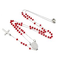 3.5mm Red Catholic Rosary Multic Facted Crystal Glass Beads Necklace with Stainless Steel Medal Cross Crucifix Rosaries Communion Rosary Necklaces