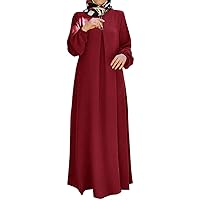 Womens Casual Summer Dress Women Bohemian Polka Dot Print Muslim Dress Long Sleeves Prayer Clothes