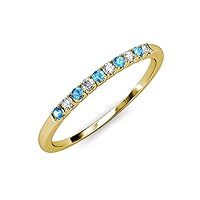 Blue Topaz and Diamond French Set 10 Stone Wedding Band 0.33 Carat tw 14K Yellow Gold.size 6.0
