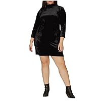 Sanctuary Womens Stretch Zippered Darted Velour 3/4 Sleeve Mock Neck Short Party Shift Dress