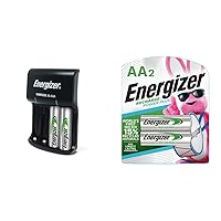 Energizer Recharge, Basic Charger for Rechargeable Batteries, 1 Count & Power Plus Rechargeable AA Batteries (2 Pack), Double A Batteries