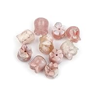 GEM-Inside 4Pcs Natural Cream White Sakura Agate 10mm Hand Carved Vase Pouch Plant Flower Gemstone Stone Semi-Precious Beads for Pendant Earrings Jewelery