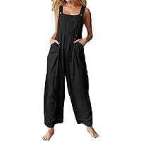 HTHLVMD Overalls Women Summer Sleeveless Baggy Jumpsuit for Women Comfortable Casual Long Pants Wide Leg Rompers With Pockets