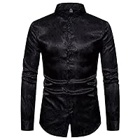 Mens Casual Print Dress Shirts Mandarin Collar Paisley Jacquard Slim Shirt Party Wedding Club Social Shirt White