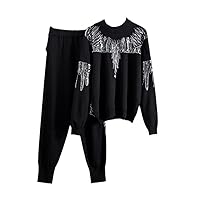 Women Luxury Sequined Knit Sweater Tracksuits Oversized Pullover Sweaters Harem Pant Sets