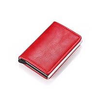Men Smart Wallet RFID Safe Anti-Theft Holder Women Small Purse Bank ID Cardholder Metal Thin Case Black PU Leather Card Clip Bag (Color : Red)