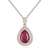 Pear Cut Created Red Ruby Water Drop Pendant Necklace For Women's & Girl's 14K Gold Plated 925 Sterling Silver