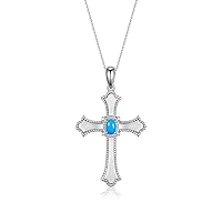 Rylos Cross Necklace with Gemstones, Diamonds & 18