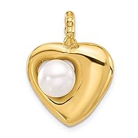 14k Gold 7 8mm Button White Freshwater Cultured Pearl Love Heart Pendant Necklace Jewelry for Women