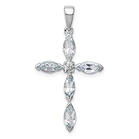 925 Sterling Silver Polished Fancy cut out back Rhodium Aqua and Diamond Religious Faith Cross Pendant Necklace Measures 33x17mm Wide Jewelry for Women