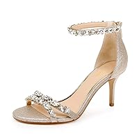 XYD Women Mid Heel Rhinestone Strappy Sandals Open Toe Ankle Strap Prom Evening Party Dressy Shoes