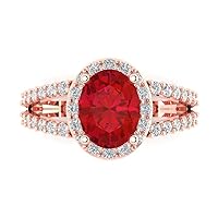 Clara Pucci 2.24 ct Oval Cut Solitaire Halo split shank Simulated Red Ruby Engagement Promise Anniversary Bridal Ring 14k Rose Gold