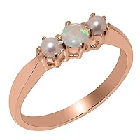 18k Rose Gold Natural Opal & Cultured Pearl Womens Trilogy Ring - Sizes 4 to 12 Available