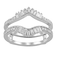 Baguette Cut D/VVS1 Diamond Curved Enhancer Engagement Wedding Band Ring Guard For Womens 925 Sterling Silver