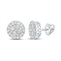 10kt White Gold Mens Round Diamond Cluster Earrings 5/8 Cttw