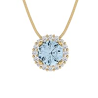 Clara Pucci 1.30 ct Round Cut Pave Halo Genuine Blue Simulated Diamond Solitaire Pendant With 16