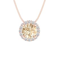 Clara Pucci 1.30 ct Round Cut Pave Halo Genuine Natural Brown Morganite Solitaire Pendant Necklace With 18