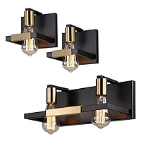 Hamilyeah Black Wall Sconces, Industrial Sconces Wall Lighting Fixtures Matte Black and Gold, Indoor Hardwired Wall Sconces for Bathroom Bedroom Living Room Kitchen Set of Two UL Listed
