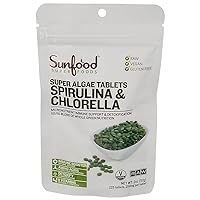 Sunfood Spirulina Chlorella Tablets | 2 oz Bag, 228 Tablets/Bag, 250 mg/Tablet | 50/50 Blend | Chlorophyll Rich, Broken Cell Wall, Green Algae Superfood, Vegan, 100% Pure