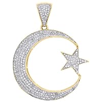 2.50 CT Round Shape Simulated White Diamond Moon & Star Islamic Charm Pendant In 14K Yellow Gold Plated